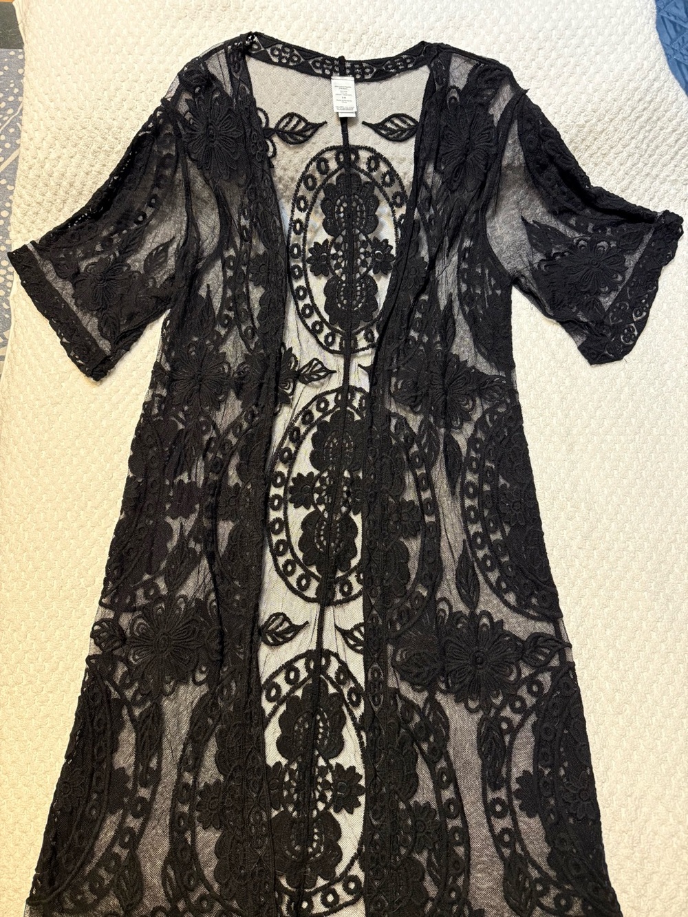 No Boundaries Black Embroidered Sheer Kimono Cover-Up